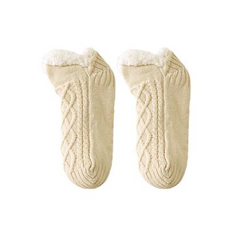 Cozy Cable Knit Plush-Lined Slipper Socks with Soft Warm Interior and Flexible Low-Cut Fit