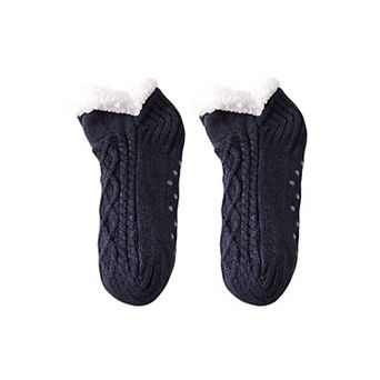 Cozy Cable Knit Plush-Lined Slipper Socks with Soft Warm Interior and Flexible Low-Cut Fit