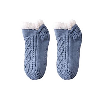 Cozy Cable Knit Plush-Lined Slipper Socks with Soft Warm Interior and Flexible Low-Cut Fit