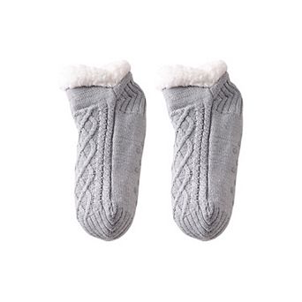 Cozy Cable Knit Plush-Lined Slipper Socks with Soft Warm Interior and Flexible Low-Cut Fit