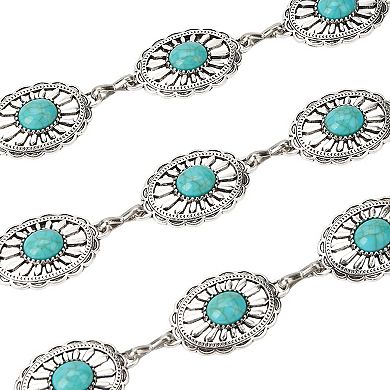 Vintage Adjustable Thin Chain Waist Belt with Turquoise Inspired Accents