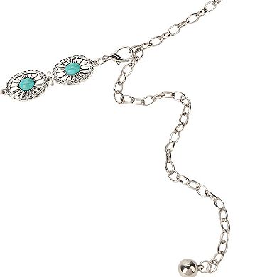 Vintage Adjustable Thin Chain Waist Belt with Turquoise Inspired Accents