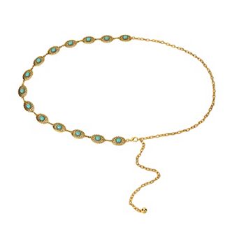 Vintage Adjustable Thin Chain Waist Belt with Turquoise Inspired Accents