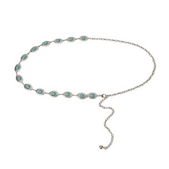 Vintage Adjustable Thin Chain Waist Belt with Turquoise Inspired Accents