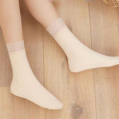 Women’s Lace Trim Crew Socks 3-pair Set Soft Knit Stretchy Dress Socks with Decorative Cuff