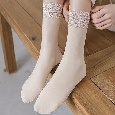 Women’s Lace Trim Crew Socks 3-pair Set Soft Knit Stretchy Dress Socks with Decorative Cuff