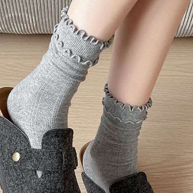 3-Pair Women's Soft Ribbed Crew Socks with Lettuce Edge Cuff Stretch Everyday Comfort Set