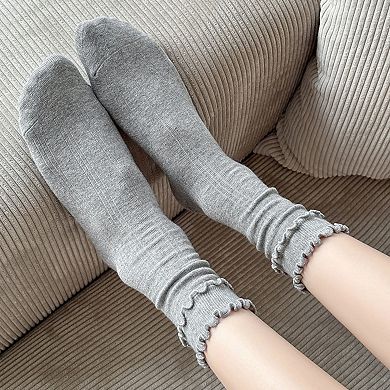 3-Pair Women's Soft Ribbed Crew Socks with Lettuce Edge Cuff Stretch Everyday Comfort Set