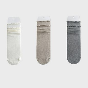 3-Pair Women's Soft Ribbed Crew Socks with Lettuce Edge Cuff Stretch Everyday Comfort Set