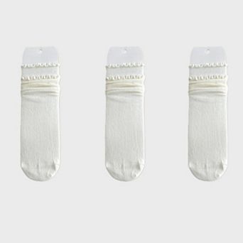 3-Pair Women's Soft Ribbed Crew Socks with Lettuce Edge Cuff Stretch Everyday Comfort Set