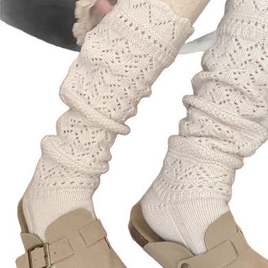 Women's Openwork Knit Crew Socks Soft Stretch Cozy Textured Socks for Everyday Wear and Layering