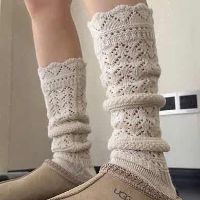 Women's Openwork Knit Crew Socks Soft Stretch Cozy Textured Socks for Everyday Wear and Layering