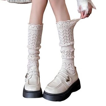 Women's Openwork Knit Crew Socks Soft Stretch Cozy Textured Socks for Everyday Wear and Layering