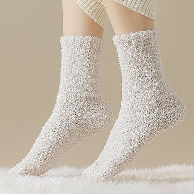 Women’s Plush Crew Socks 3-Pair Set Soft High Pile Knit Warm Stretchy Cozy Winter Socks