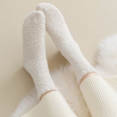 Women’s Plush Crew Socks 3-Pair Set Soft High Pile Knit Warm Stretchy Cozy Winter Socks