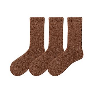 Women’s Plush Crew Socks 3-Pair Set Soft High Pile Knit Warm Stretchy Cozy Winter Socks