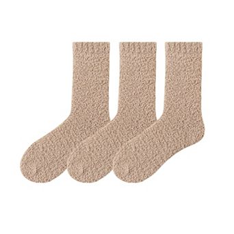 Women’s Plush Crew Socks 3-Pair Set Soft High Pile Knit Warm Stretchy Cozy Winter Socks