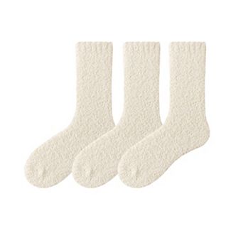 Women’s Plush Crew Socks 3-Pair Set Soft High Pile Knit Warm Stretchy Cozy Winter Socks