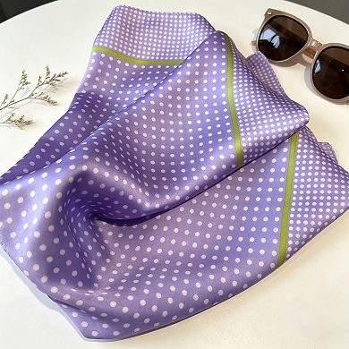 Women's Polka Dot Satin Square Scarf with Framed Border Detail and Smooth Lightweight Finish