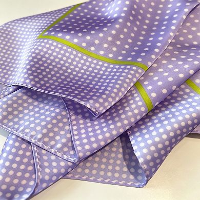 Women's Polka Dot Satin Square Scarf with Framed Border Detail and Smooth Lightweight Finish