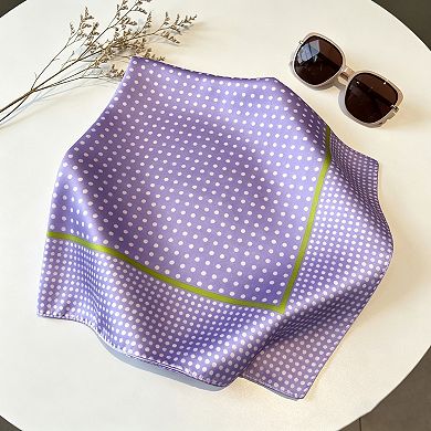 Women's Polka Dot Satin Square Scarf with Framed Border Detail and Smooth Lightweight Finish