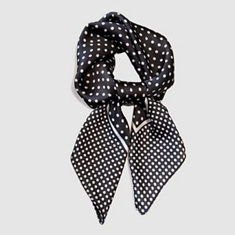 Polka Dot Satin Square Scarf with Framed Border Detail and Smooth Lightweight Finish 27.5x27.5in