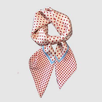 Polka Dot Satin Square Scarf with Framed Border Detail and Smooth Lightweight Finish 27.5x27.5in