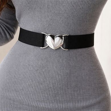 Womens Elastic Waist Belt with Heart Buckle