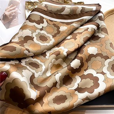 Womens Satin Square Scarf Retro Floral Pattern Neck Bag Accessory