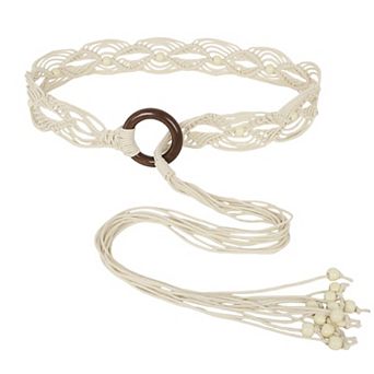 Womens Casual Braided Rope Belt with Wooden Ring