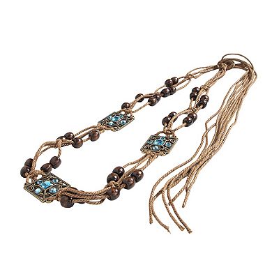 Bohemian Rhinestone Braided Waist Belt with Beaded Cord Tie
