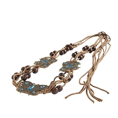 Bohemian Rhinestone Braided Waist Belt with Beaded Cord Tie