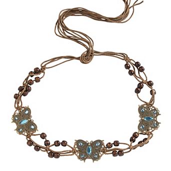 Bohemian Rhinestone Braided Waist Belt with Beaded Cord Tie