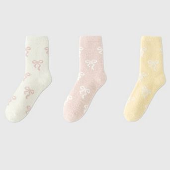 3-Pair Women's Soft Knit Crew Socks with Allover Bow Pattern Stretch Fabric Cozy Comfort Set