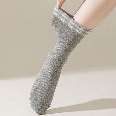 4-Pair Women's Ribbed Crew Socks with Gingham Foldover Cuff Soft Stretch Everyday Gift Set