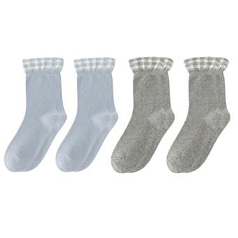 4-Pair Women's Ribbed Crew Socks with Gingham Foldover Cuff Soft Stretch Everyday Gift Set