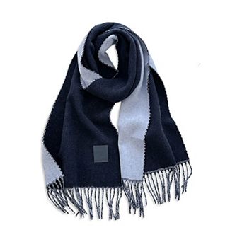Womens Reversible Two Tone Warm Scarf with Fringe Trim
