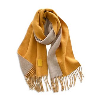 Womens Reversible Two Tone Warm Scarf with Fringe Trim