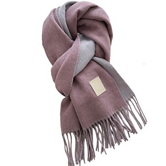 Womens Reversible Two Tone Warm Scarf with Fringe Trim