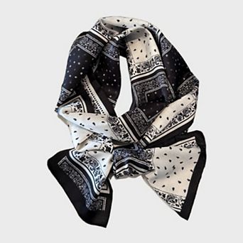 Paisley Print Satin Long Scarf with Patchwork Panel Design and Smooth Finish 57x4.7in