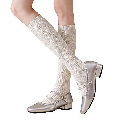 1-pcak Womens Vintage Knit Knee High Socks Soft Stretch Cable Texture