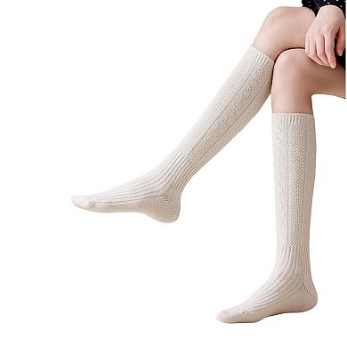 1-pcak Womens Vintage Knit Knee High Socks Soft Stretch Cable Texture