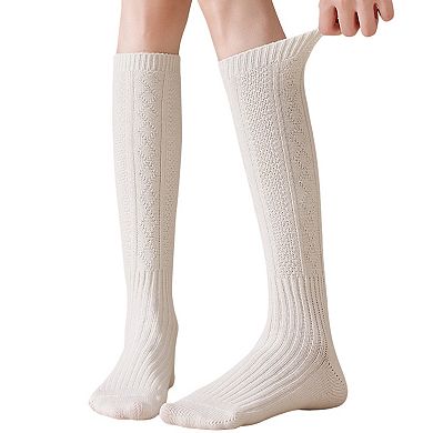 1-pcak Womens Vintage Knit Knee High Socks Soft Stretch Cable Texture