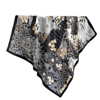 Womens Satin Square Scarf with Vintage Floral Print