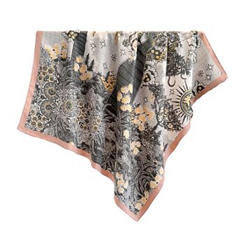 Womens Satin Square Scarf with Vintage Floral Print