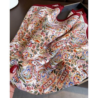 Paisley Print Satin Square Scarf with Smooth Finish and Neatly Rolled Edges 26.7x26.7in