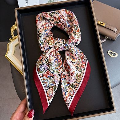 Paisley Print Satin Square Scarf with Smooth Finish and Neatly Rolled Edges 26.7x26.7in