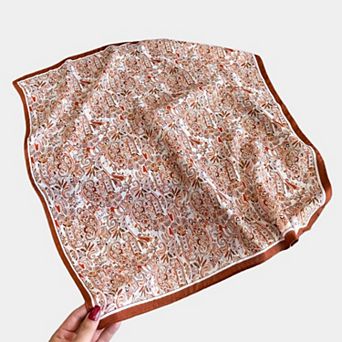 Paisley Print Satin Square Scarf with Smooth Finish and Neatly Rolled Edges 26.7x26.7in