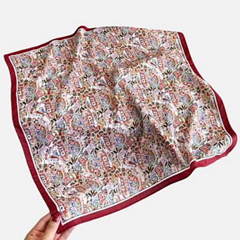 Paisley Print Satin Square Scarf with Smooth Finish and Neatly Rolled Edges 26.7x26.7in