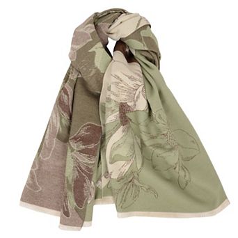 Womens Reversible Jacquard Knit Warm Scarf with Floral Pattern